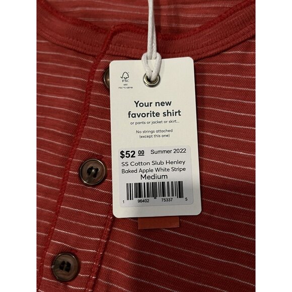 NWT Marine Layer SS Slub Henley Striped Tee Shirt Baked Apple Red Mens Sz M - Picture 5 of 8